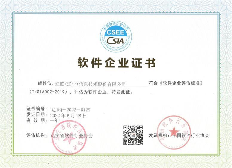 6008集团官方网站信息“软件企业”复审通过再次获得资质证书